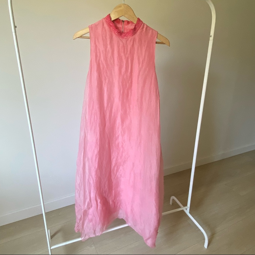 pink watercolour midi dress